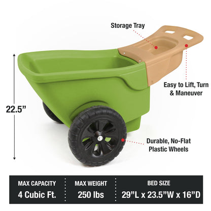 Simplay3 Easy Haul Durable Wheelbarrow with Garden Tool Storage Tray - Large Easy Turn Wheels