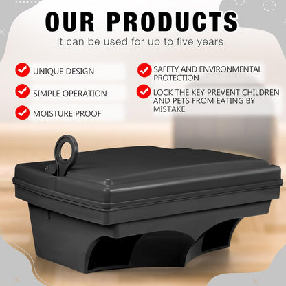 Qualirey 6 Pack Rat Bait Stations with 6 Keys Reusable Heavy Duty for Rodents Outdoor Mouse Poison