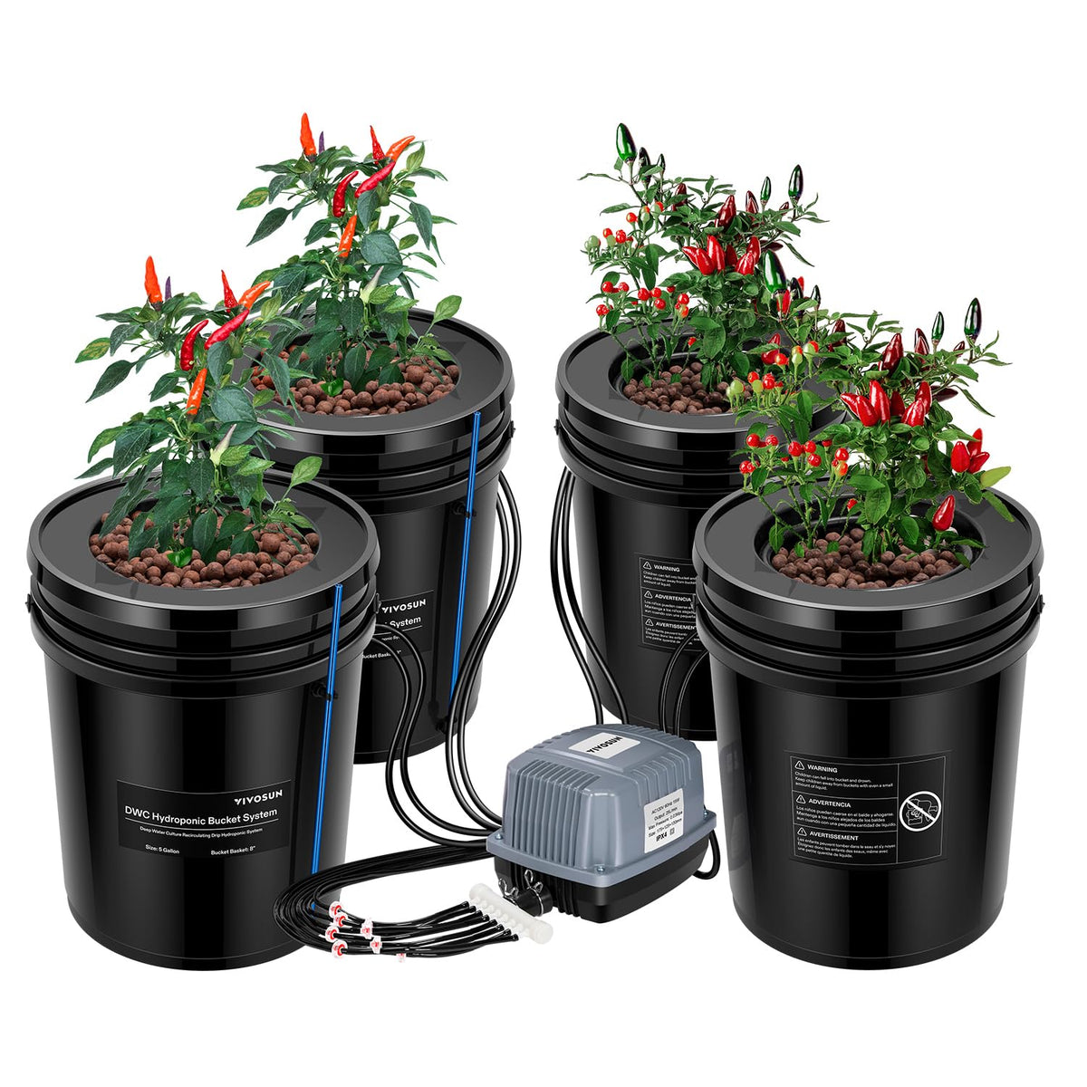 VIVOSUN DWC Hydroponics Grow System with Top Drip Kit 4 Buckets