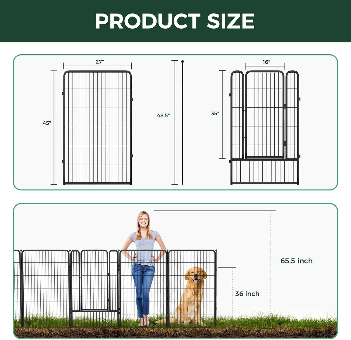 FXW Garden Fence Outdoor for The Yard – 45in(H) x 36.4ft(L) Heavy Duty Metal Animal Barrier for Dog