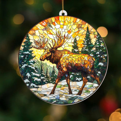 Stained Glass Style Acrylic Moose Ornament 2025 - Rustic Cabin Christmas Tree Ornament, Wildlife