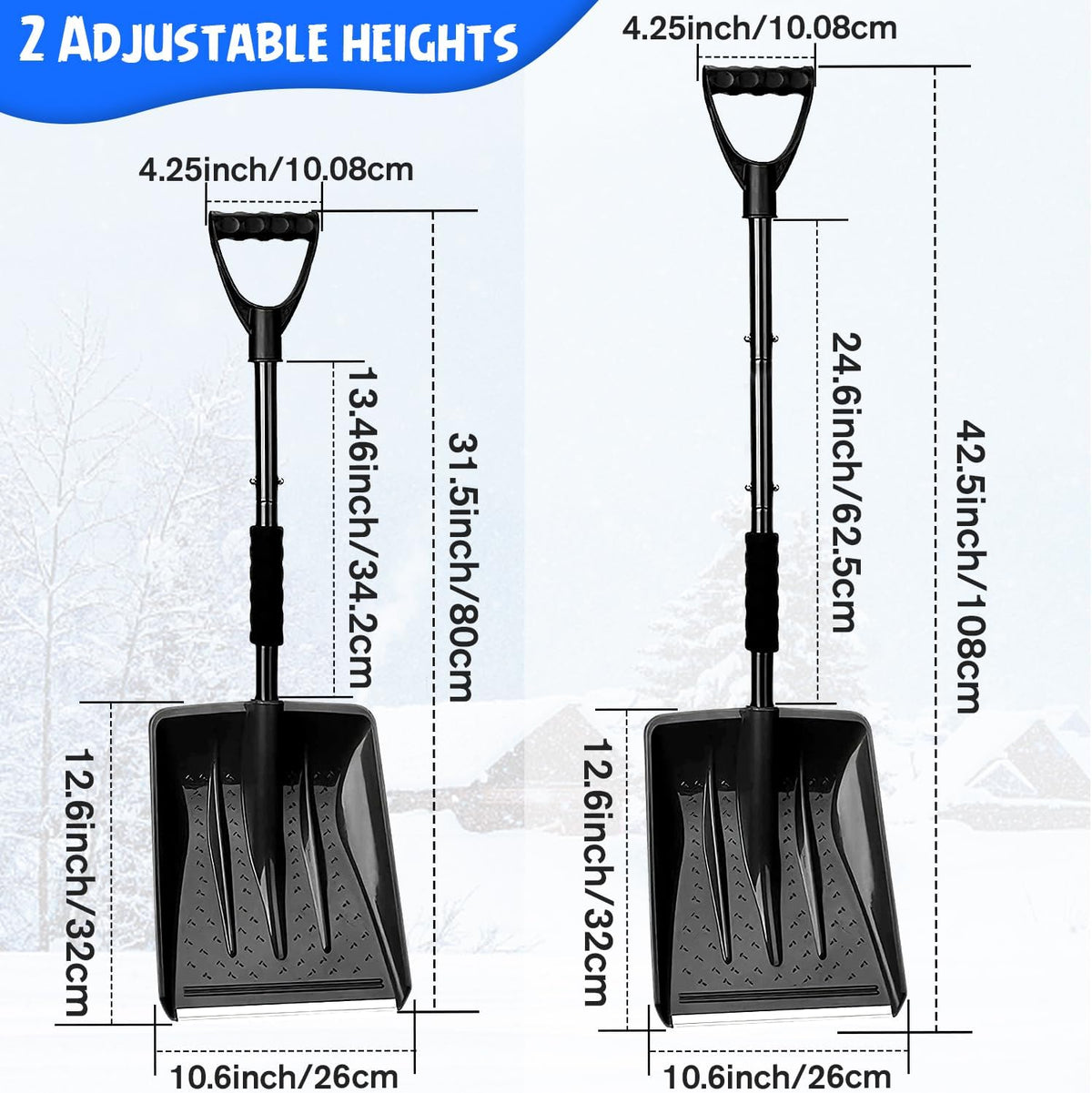 Snow Square Shovel, Shovels for Digging with D-Handle, Overall 41-Inch Long Garden Shovel for Car