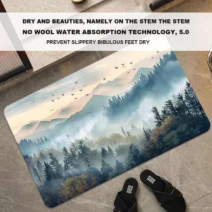 Bath Mat-Bathroom Rug，Beautiful Misty Forest-Absorbent Non Slip Quick Dry Stain Resistant Easy to
