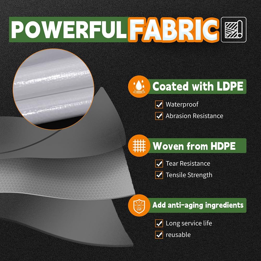 12 Mil Heavy Duty White Tarps 7' X 30', Extra Thick,Durable,Waterproof, UV Resistant, Weatherproof