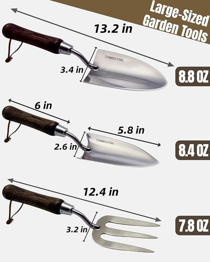 Garden Tool Set, 6PCS Heavy Duty Stainless Steel Gardening Hand Tools with Ropes, Includes Trowel