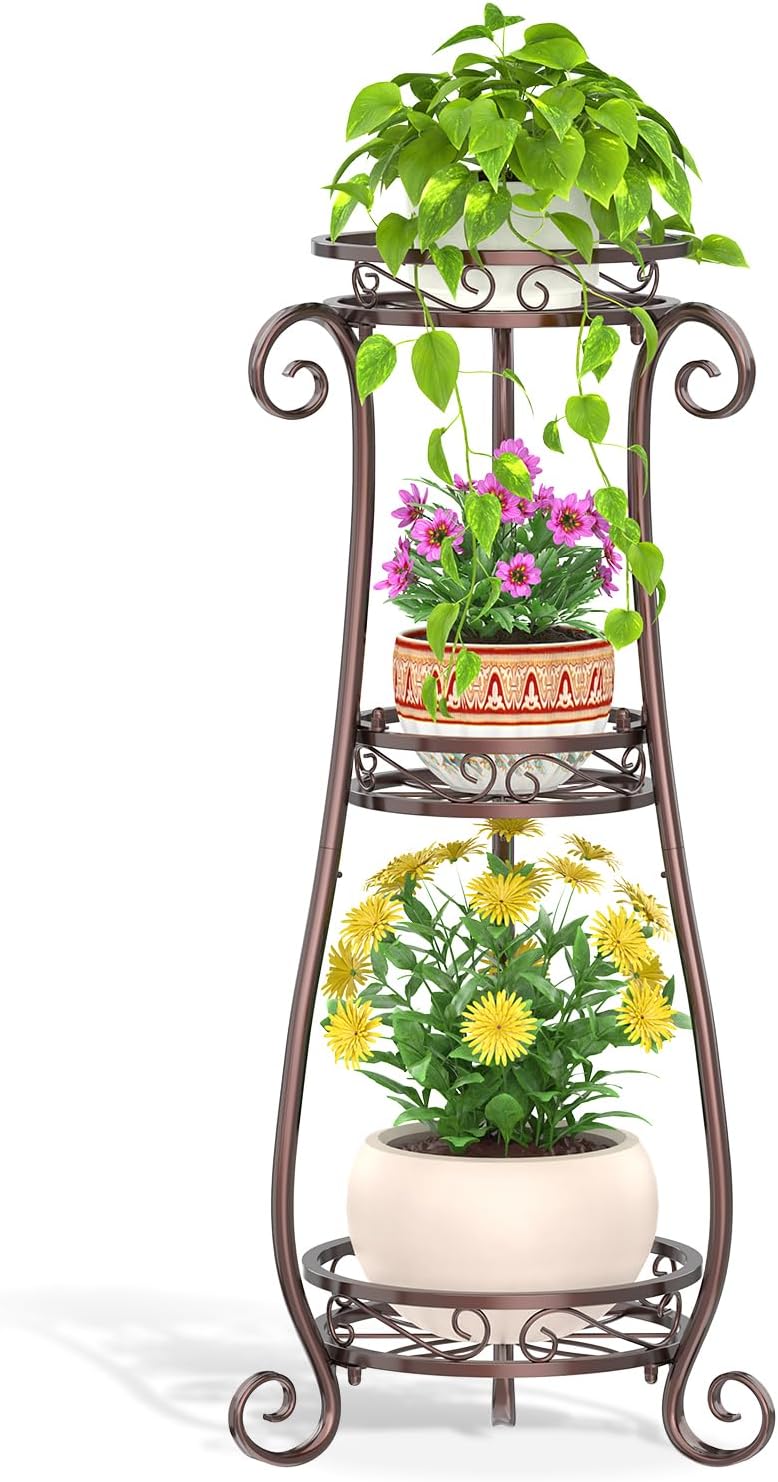 LASZOLA 3 Tier Bronze Metal Plant Stand for Multiple Large Planters Indoor Outdoor Organizer, Heavy