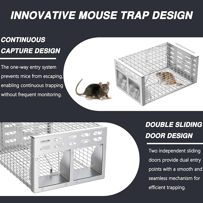 Rat Trap, Humane Live Rat Trap & Automatic Reset Mouse Traps with Dual One-Way Door Design – Catch