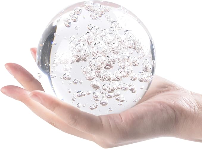 Crystal Ball Glass Globe Decor - Crystal Sphere with Stand & Gift Box, Clear Decorative Crystal