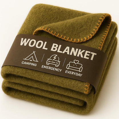 Wool Camping Blanket – 70% Wool Heavy-Duty Military Style Throw, Warm & Washable, Fire Retardant