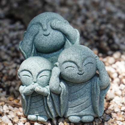 OwMell 3 Japanese Jizo Statue Stone Japanese Buddha Jizo Monk Statue Figurine Memorial Statue