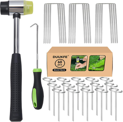 Landscaple Fabric Staples, 30pcs Galvanized G Shape Fabric Pins +30pcs U Shape Garden Staples Pins