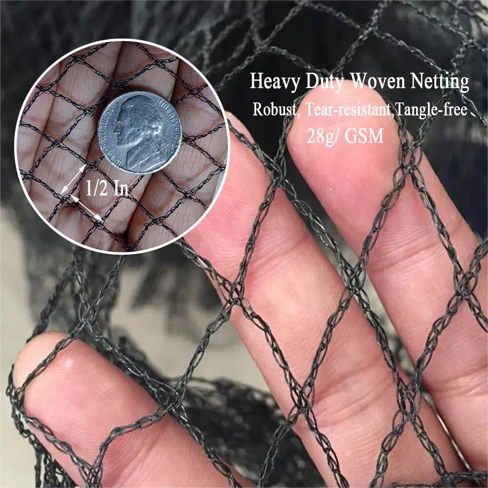 Bird Netting 30x30 Ft, 1/2In Mesh Heavy Duty Garden Netting Pest Barrier for Plants, Fruit Trees