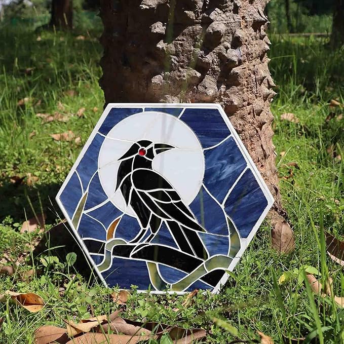 Bieye MSS004 Tiffany Style Stained Glass Mosaic Decorative Stepping Stone for Garden Decor (Raven
