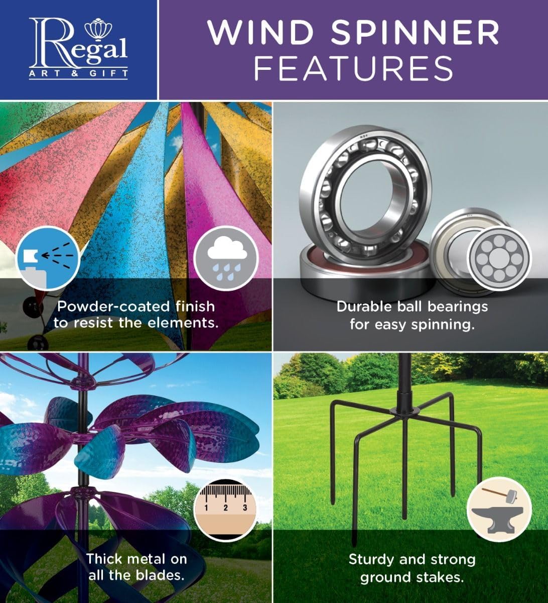 Regal Art & Gift Fireworks Wind Spinner – Metal Yard Decorations Outdoor | Kinetic Garden Spinner