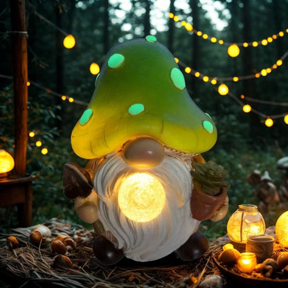Solar Mushroom Gnomes Garden Statues Outdoor Decor with Night Glow,Cute Fairy Garden Statues for