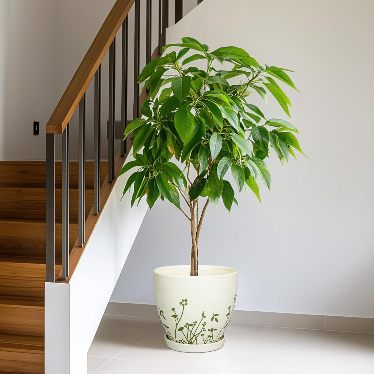 Ceramic Pot for Plants 10 Inch - Indoor Planter for Plants with Drainage Hole and Saucer