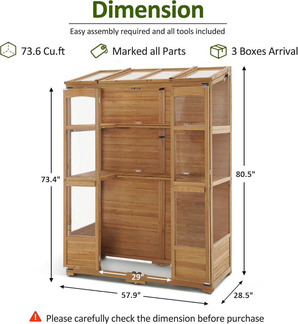 MCombo Wooden Greenhouse, Walk-in Outdoor Greenhouse with Openable Roof and Lockable Door, 0899