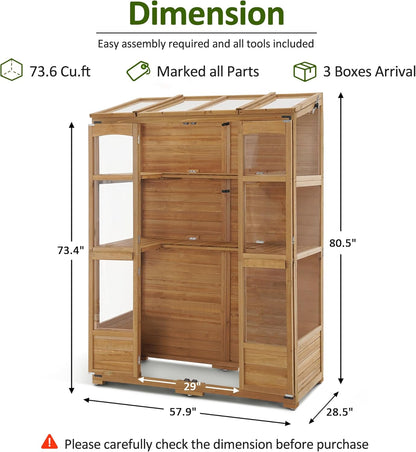 MCombo Wooden Greenhouse, Walk-in Outdoor Greenhouse with Openable Roof and Lockable Door, 0899
