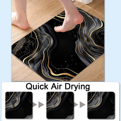 Bath Mat-Bathroom Rug，Black and Gold Abstract Marble-Absorbent Non Slip Quick Dry Stain Resistant