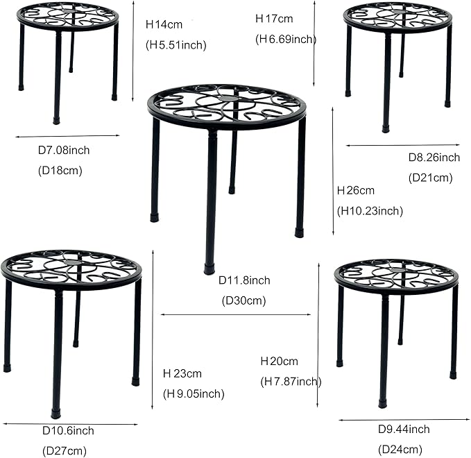 HAINARverS Metal Plant Stands 5-Pack, Heavy Duty Rustproof Iron Corner Flower Pot Stand