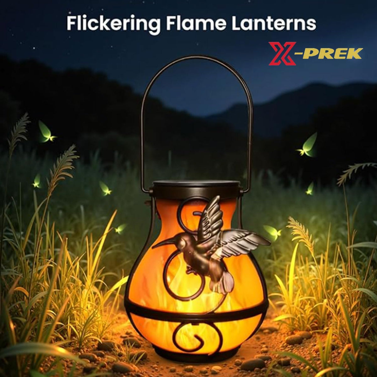 X-PREK 2 Pack Solar Lanterns Outdoor Waterproof Hummingbird Hanging Solar Lantern Flickering Flame