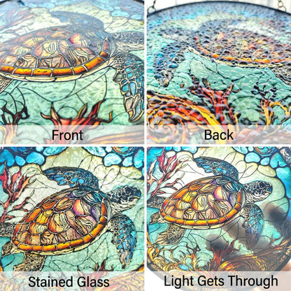 Sea Turtle Decor Suncatcher Stained Glass Window Hanging - Handmade Suncatchers for Windows with