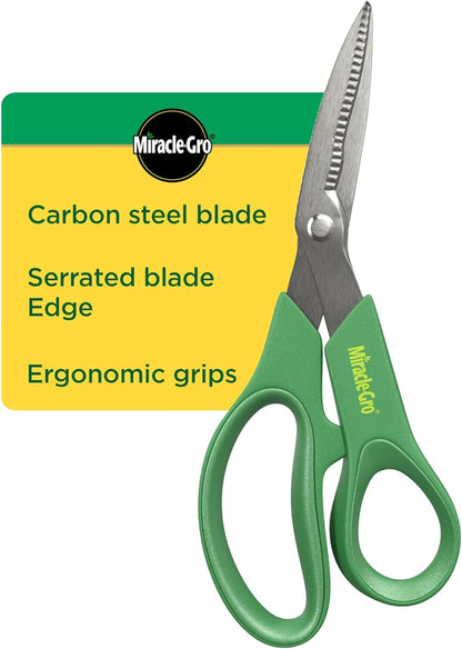 Miracle-Gro 8 in. All-Purpose Steel Garden Utility Shears with Serrated Blades – Comfort Grip Yard