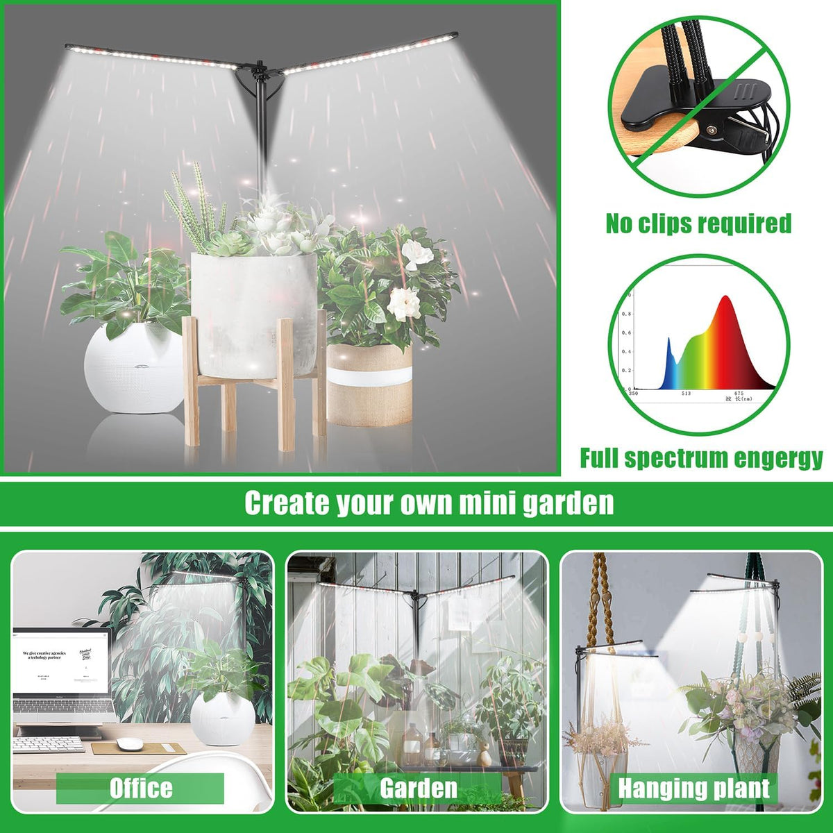 Plant Grow Light, Plant Lamp for Indoor Plants Growing, 6000K White Red Light for Succulents Mini