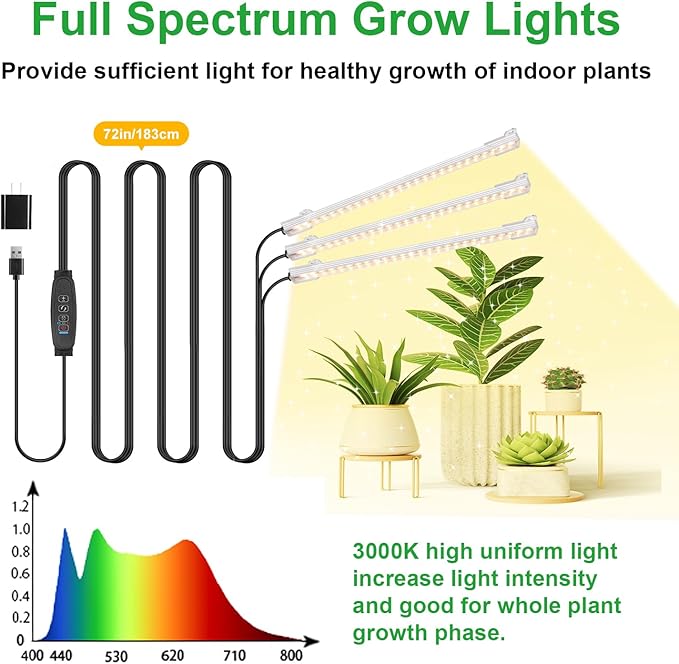 LED Grow Light Strips, Grow Lights for Indoor Plants Full Spectrum 3000K, 78 LEDs Plant Light with