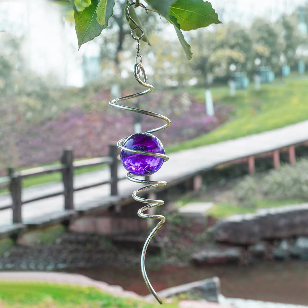 Gazing Ball Spiral Tail Wind Spinner Stabilizer, Garden Decorations Stainless Steel Metal with Hook