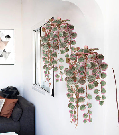 Briful Faux Hanging Plants 17'' Artificial String of Heart Vines with Semicircle Wall Mount Planter