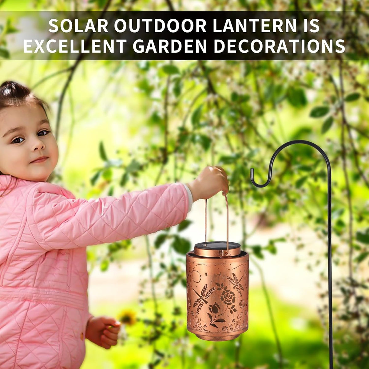 Solar Outdoor Lanterns, Dragonfly Garden Decor LED Light Hanging Waterproof Solar Lantern Birthday