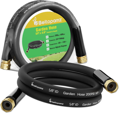 Short Garden Hose 5 ft x 5/8" Female to Female, Heavy Duty Small Water Hose Extend Connector