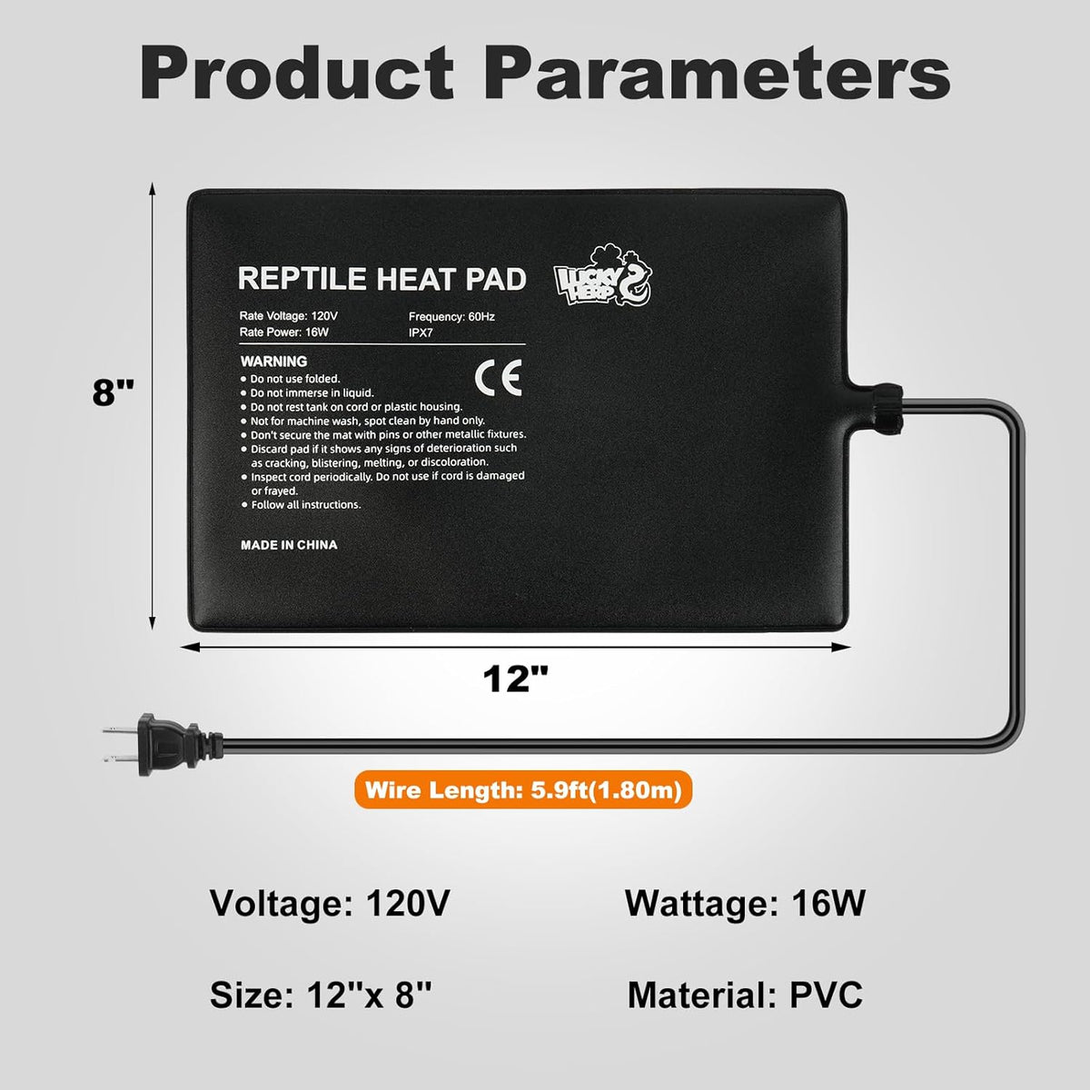 LUCKY HERP Reptile Heat Pad 8x12 Inch 16W Under Tank Terrarium Heating Mat, Reptile Heat Mat