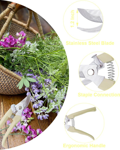 Pruning Shears for Gardening, 2 Pack Garden Scissors for Cutting Fresh Flowers, Floral Clippers for