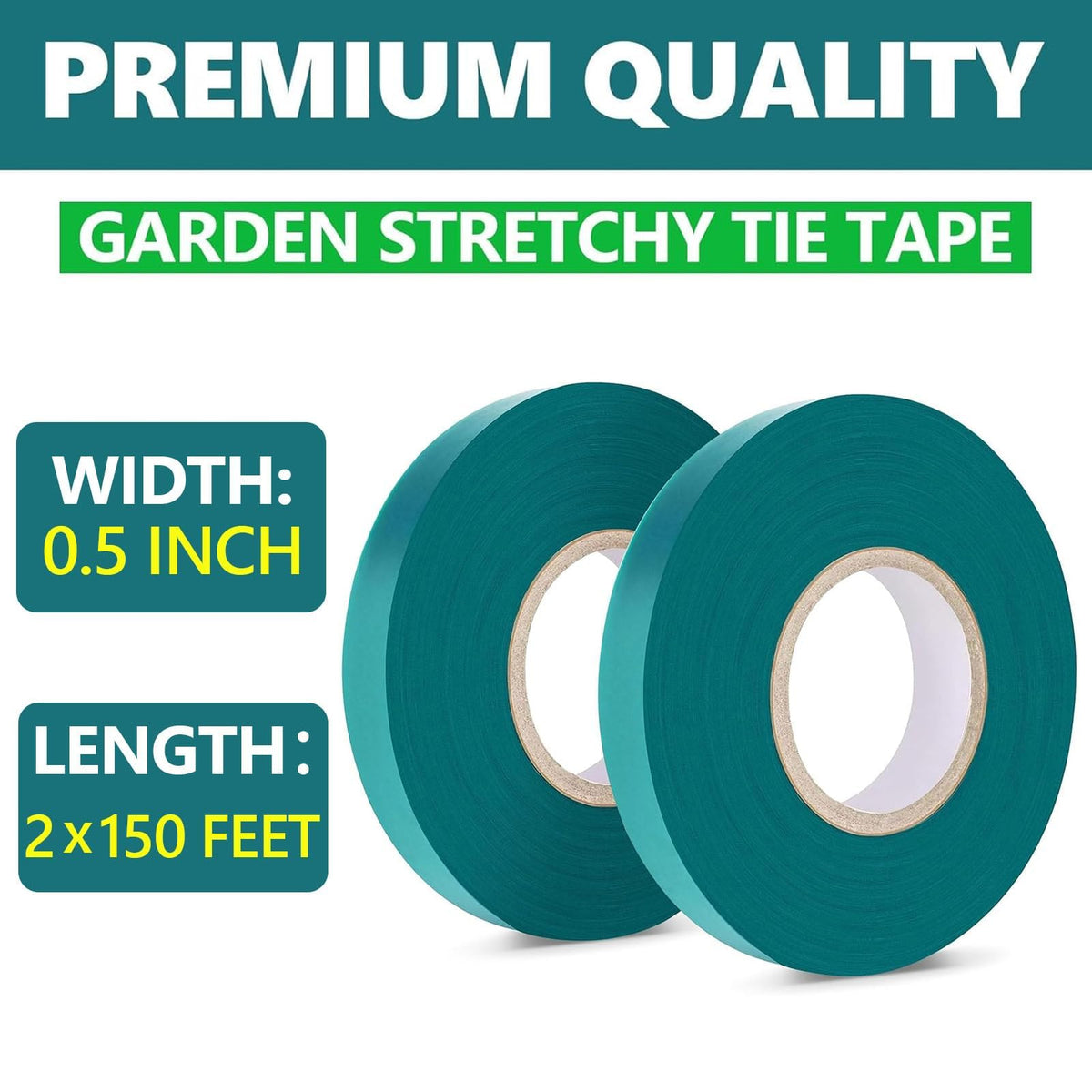 Easytle 2 Pack x 150 ft Stretch Tie Tape Roll, 1/2" Garden Tie Tape, Thick Sturdy Plant Ribbon