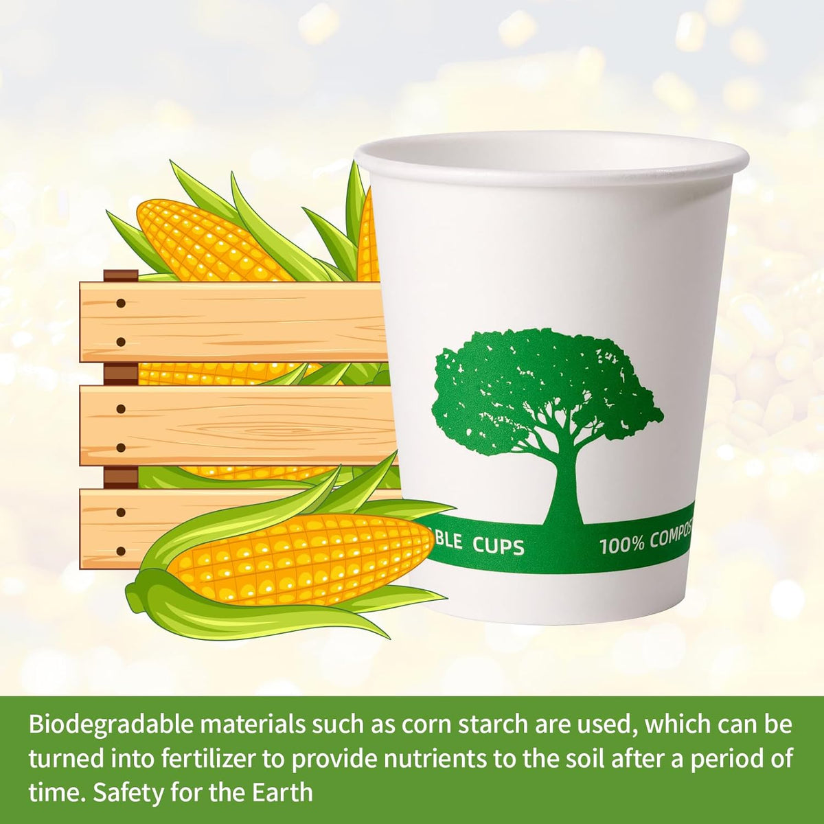 Vplus 400 Pack Compostable Paper Cups, 8 oz Paper Coffee Cups, Biodegradable Disposable Paper Cups
