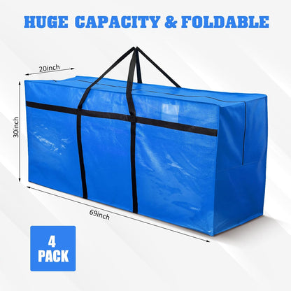 4 Pcs 176 Gallon Large Moving Bags with Zipper and Handles Foldable Storage Duffle Bags Heavy Duty