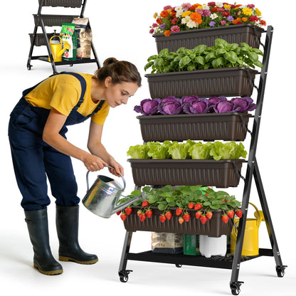 Olaiti 5-Tier Vertical Garden Bed Planter Boxes with Wheels, Drainage System & Storage Space