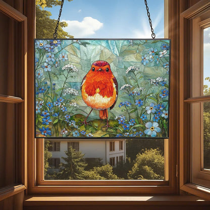 Customized Rectangle Robin Stained Glass Window Hanging Suncatcher Stained Glass Home Decor Garden