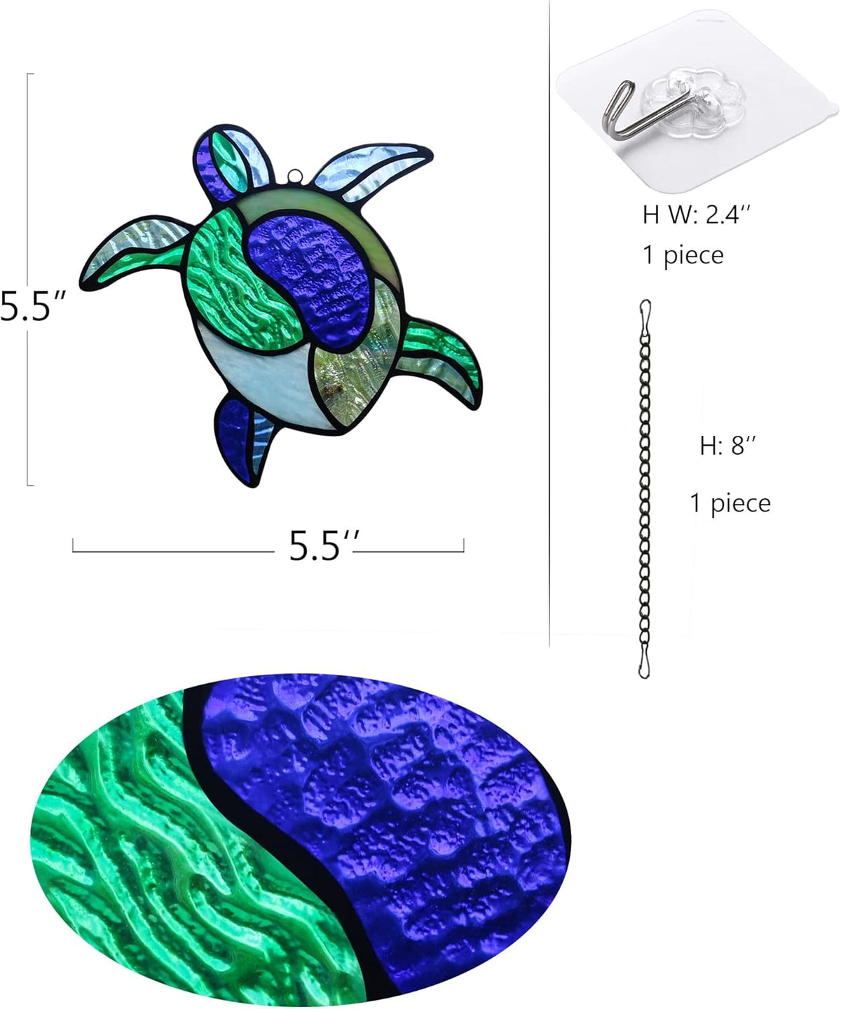 Sea Turtle Decor Stained Glass Window Hanging,Navy Turtle Suncatcher for Garden,Bathroom,Backyard