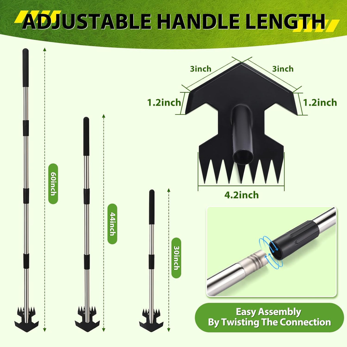 CAROD Hoe Garden Tool, Scuffle Garden Hoe for Weeding with 30-60 Inch Steel Long Handle, Dual Use