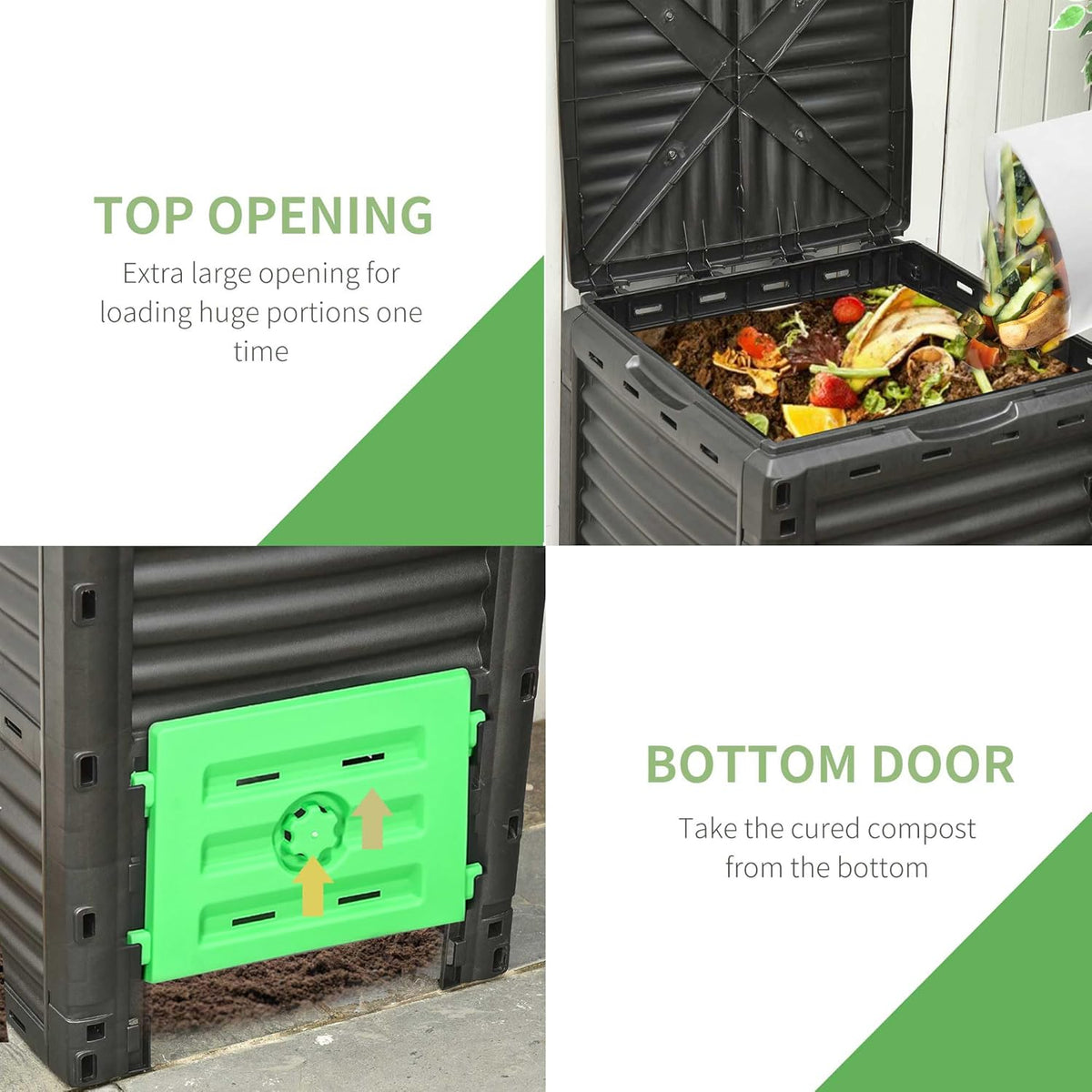 Compost Bin Outdoor 120 Gallon (450L) Garden Composter, BPA Free, with 80 Vents and 2 Sliding