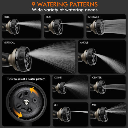 RESTMO Hose Nozzle Heavy Duty, Metal Water Hose Sprayer for Garden, 9 Spray Patterns | High