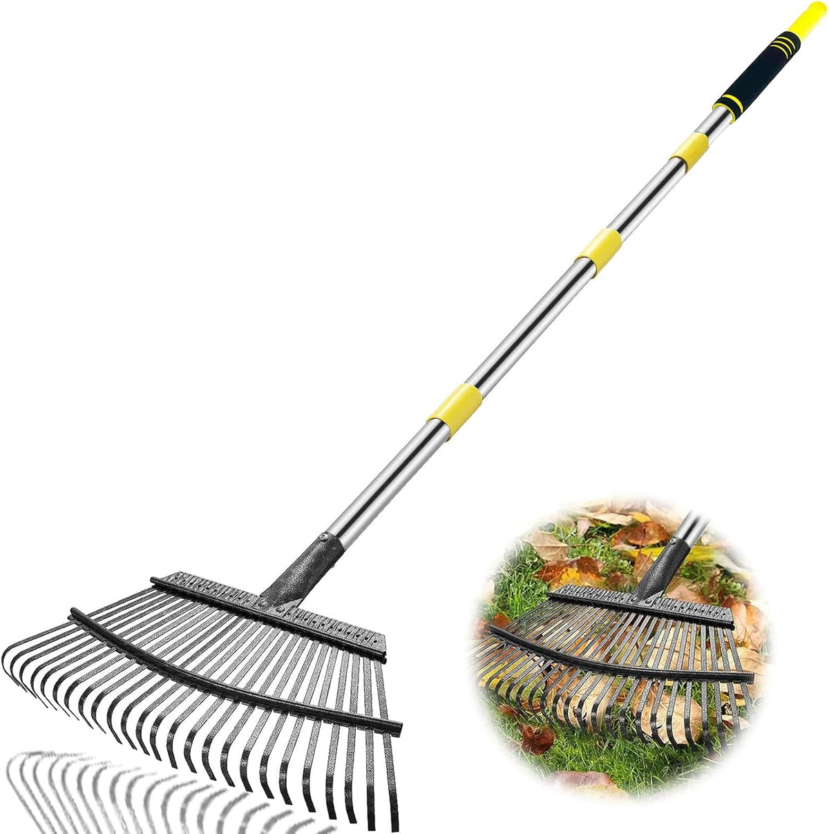 Rake Heavy Duty 6FT Long Garden Rakes , 18.5 Inch Wide Leaf Rake for Lawns, 25 Metal Tines