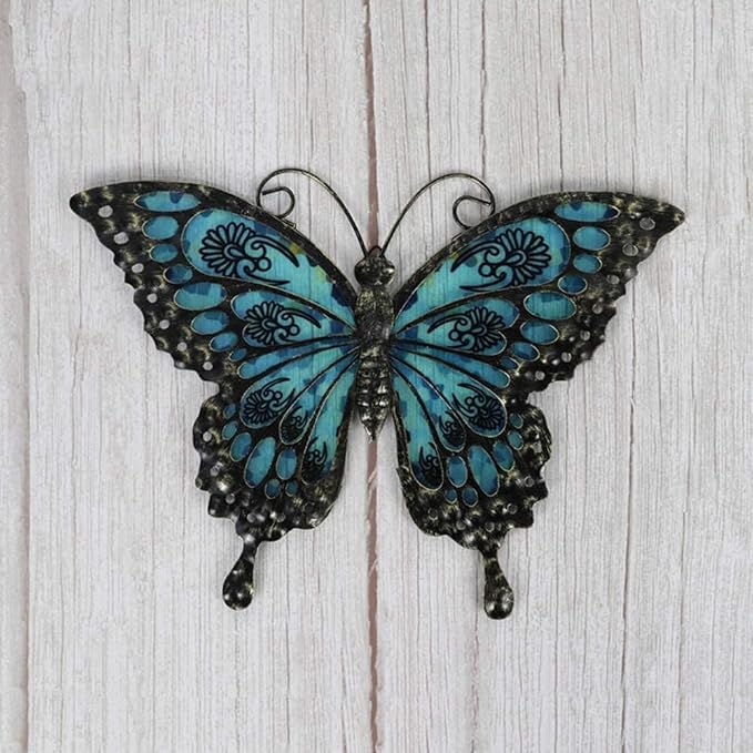 LIFFY Metal Butterfly Wall Decor Glass Outdoor Wall Art Sculptures 12" Hanging Garden Decorations
