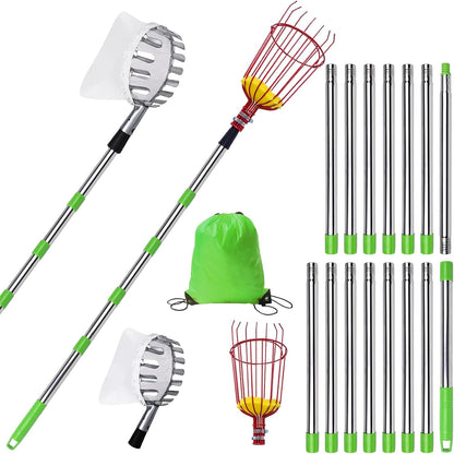 20 Ft Fruit Picker with Wire Basket and Bag Basket,Adjustable Stainless Steel Fruit Picker Pole