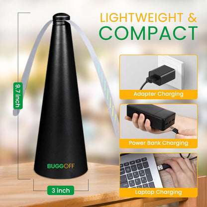 BUGGOFF White Fly & Flying Insect Repellent Fan with Twin Blades, Table top & Hangable, Battery