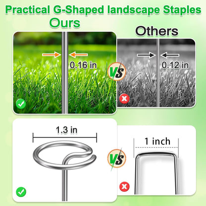 40 Pcs 6-Inch Heavy-Duty Galvanized Landscape Staples – Thickened 8 Gauge Circle Top Pins