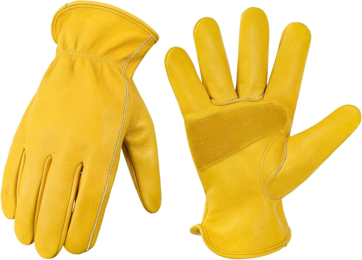 Leather Work Gloves for Men & Women, Reinforced Durable Gardening Gloves,Cowhide Work